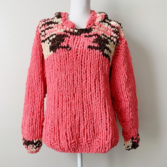 Hand Crafted Sweaters - Handmade Chunky Open Knit Hoodie Pullover Sweater